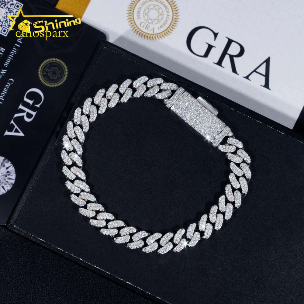 Pass Dia Tester Popular Hip Hop 8mm Iced Out VVS Moissanite Sier Cuban Link Bracelet