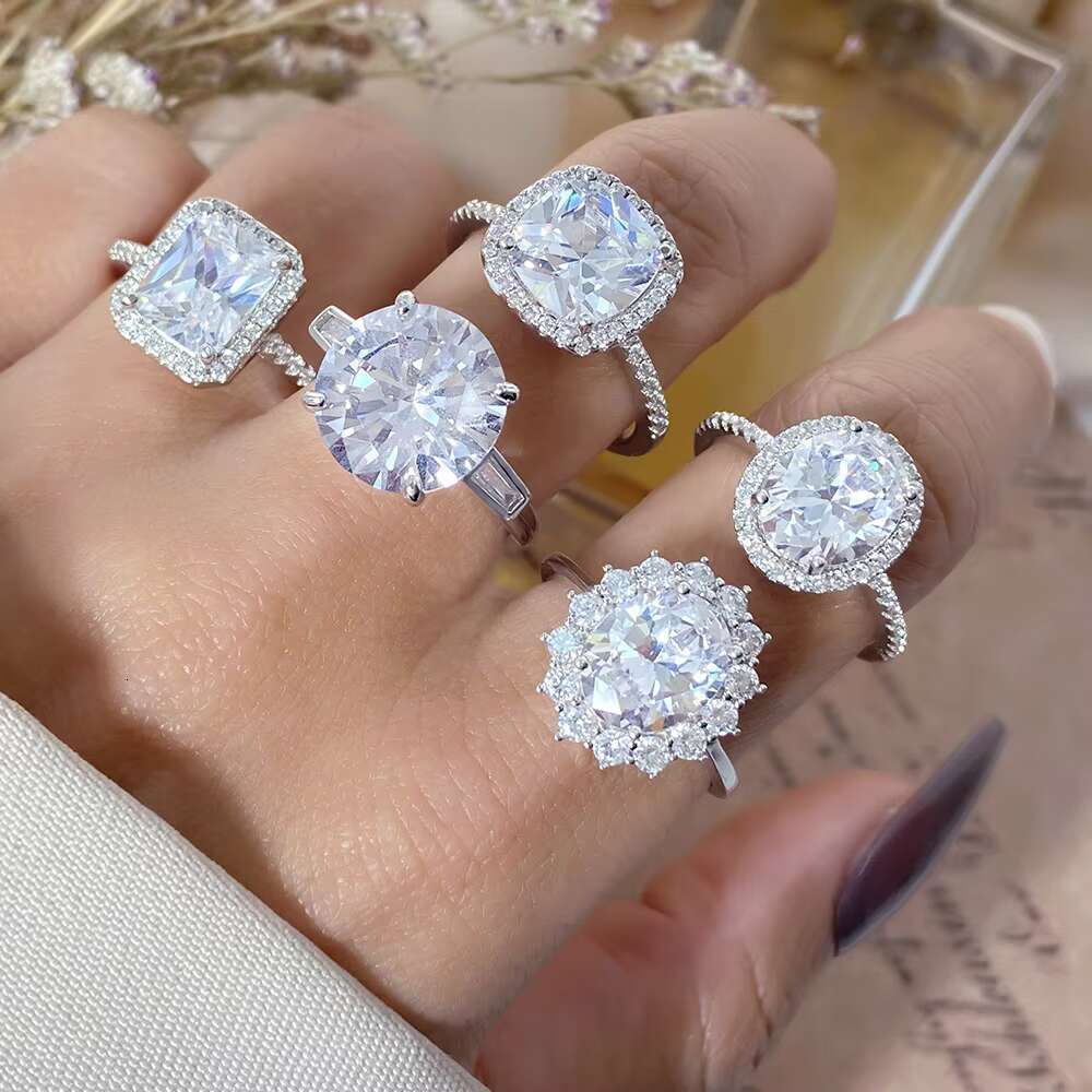 8A Crushed Ice Cubic Zirconia Womens Wedding Ring 925 Sterling Silver Classic Style for Party and Anniversary Fine Jewelry