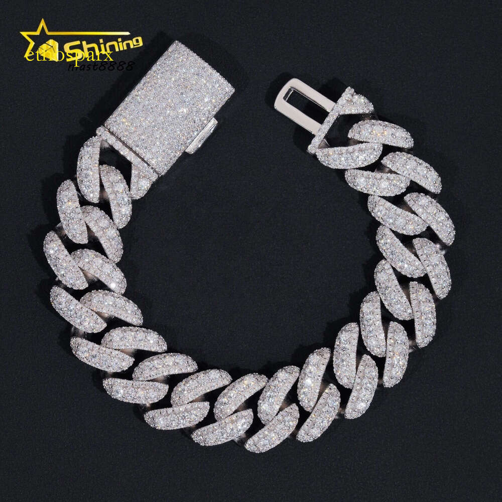 Fine Jewelry Hip Hop 16mm Mens Sterling Sier Dia Iced Out VVS Moissanite Cuban Link Bracelet