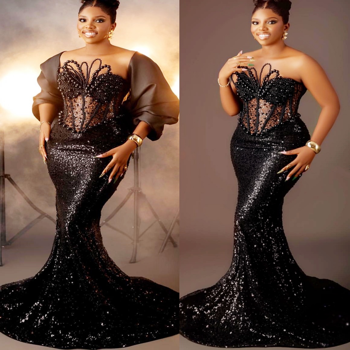 Mermaid Black Prom Dresses 2025 Pearls Sequined Eelgant Wthi A Wrap Evening Formal Party Second Birthday Engagement Gowns Plus Size Dress For Special 