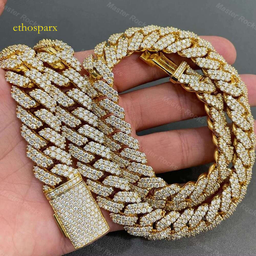 By testing Moissanite 17mm 2-line sier Cuban chain jewelry necklace for women