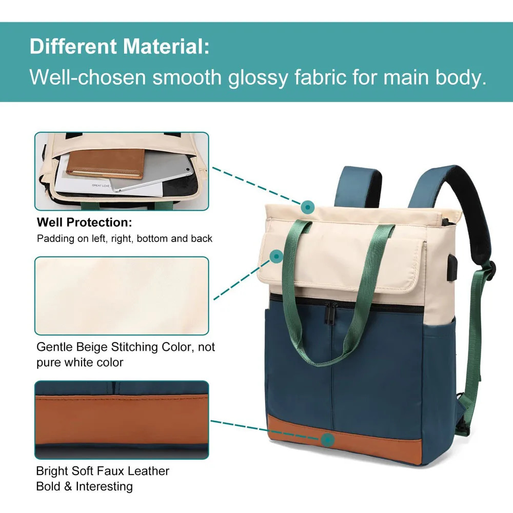 Womens Convertible Daypack Laptop Backpack Computer Work with USB Charging Port Convenient for daily travel 250627