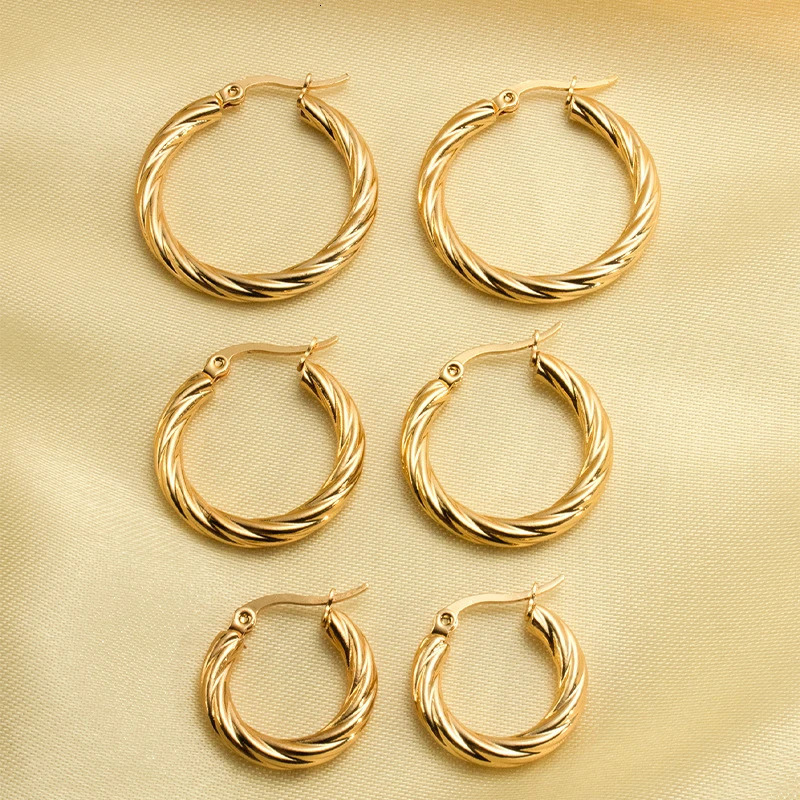 3pair Vintage Twisted Hoop Earrings for Women Gold Plated Stainless Steel Twist Ear Buckle Stackable Circle Hoops Party Jewelry 250625