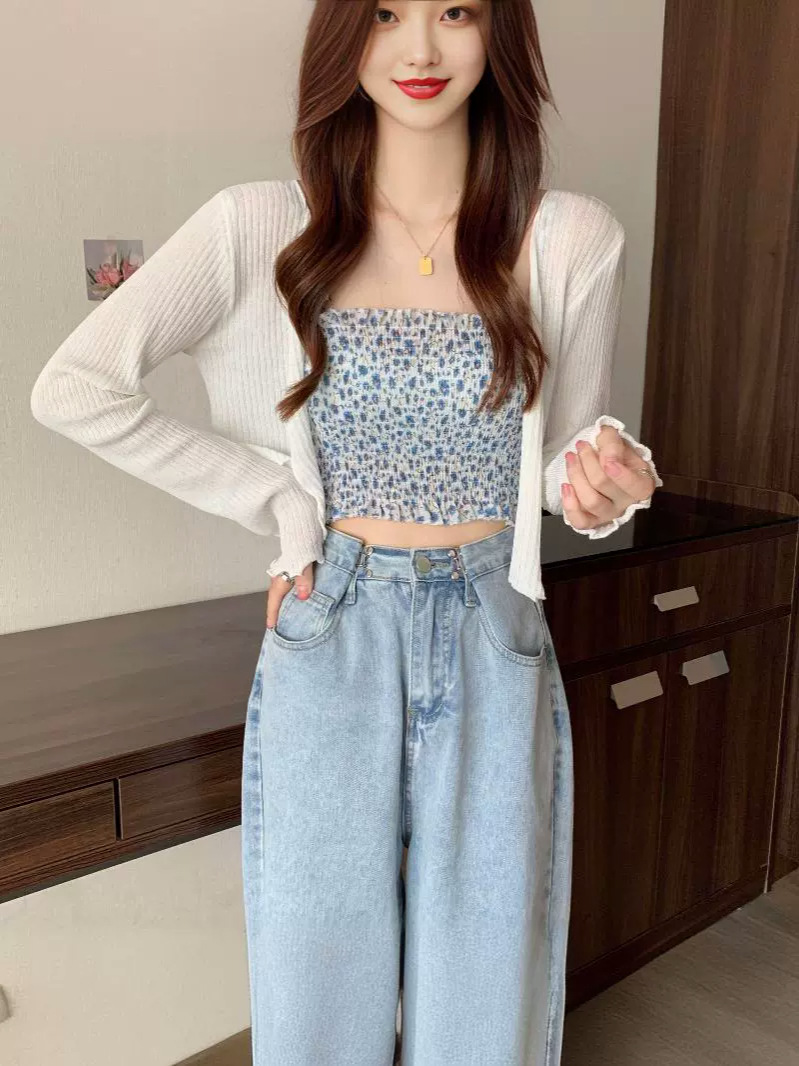 K1189 Outerwear cardigan thin women's spring and summer long sleeves with sling small shawl bm small short sun protection clothing blouse