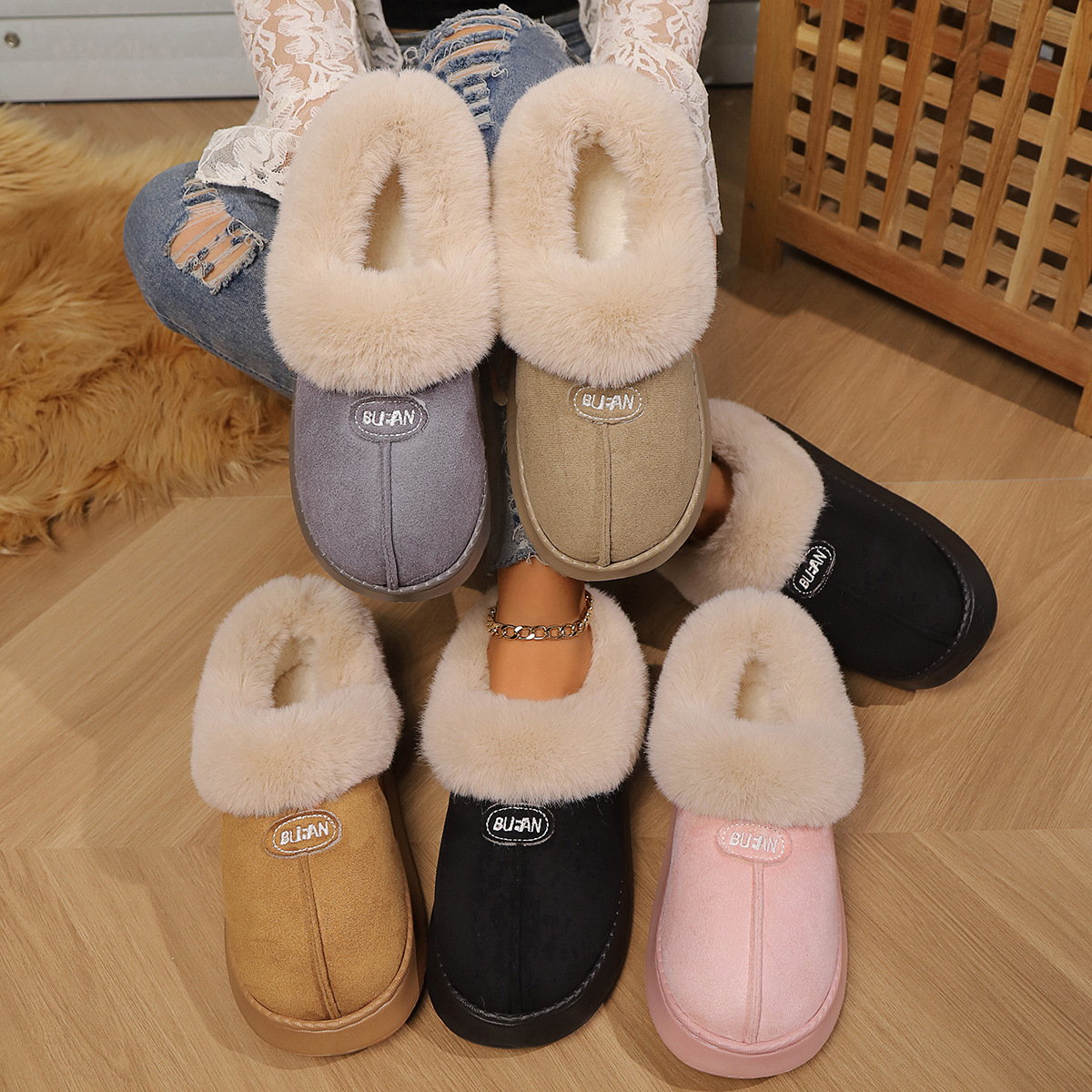 Autumn Winter New Cotton Shoes Fashionable And Versatile Cotton Slippers For Men And Women Comfortable Warm Indoor Outdoor Shoes For Couples
