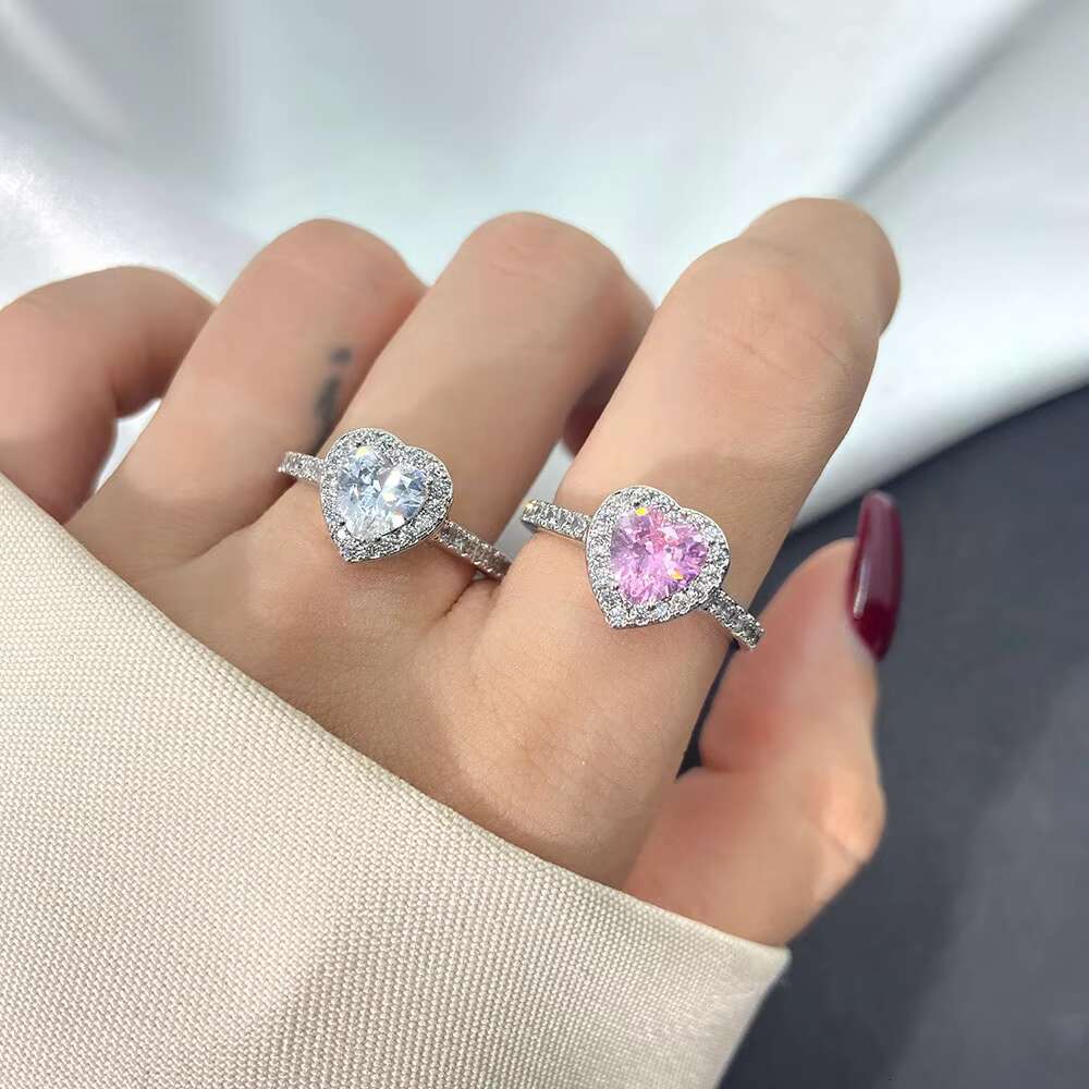 Wholesale 925 Sterling Silver Stacking Rings High Quality Trendy Heart Shape Pink Zirconia Rings Fine Jewelry for Parties