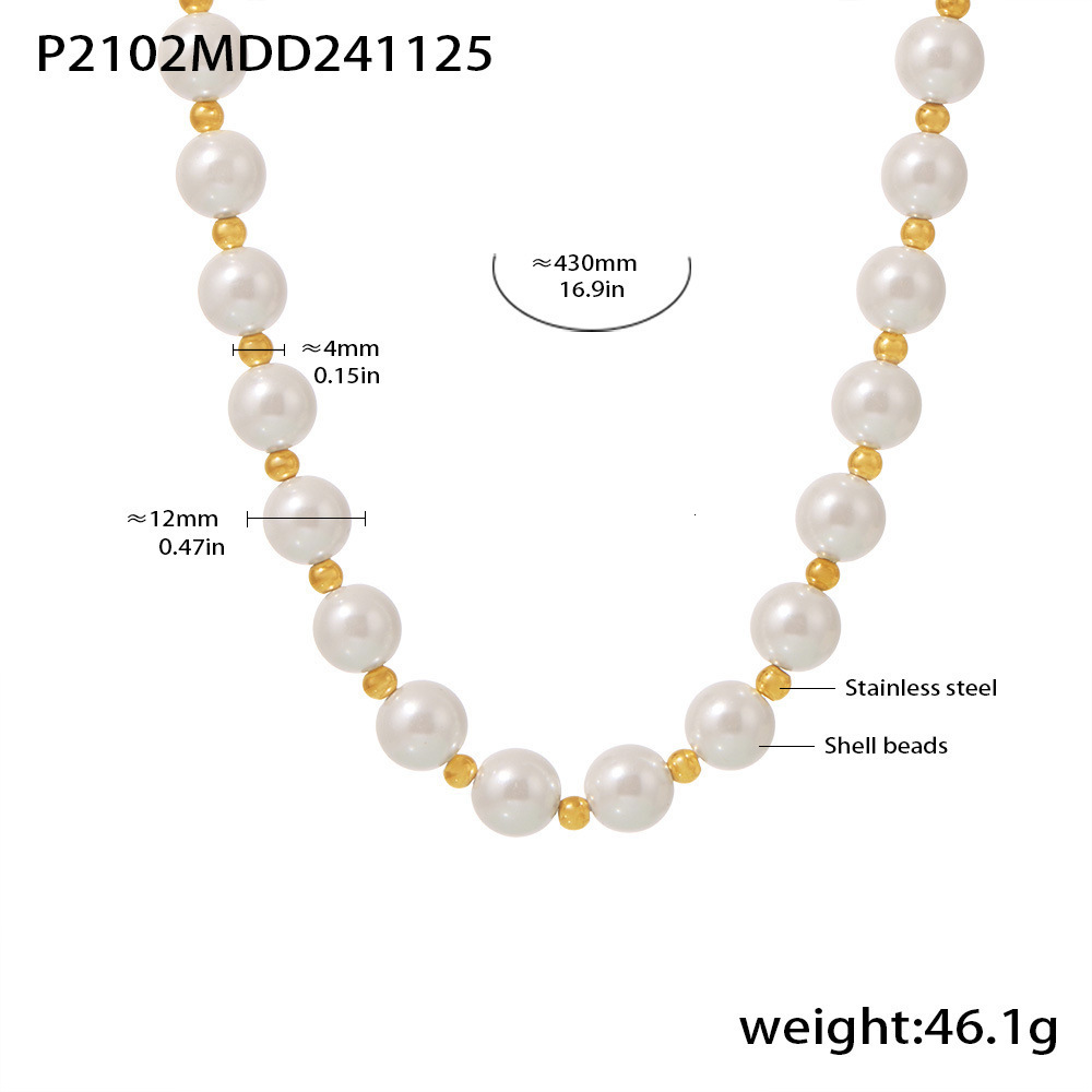 2025 new designer women s exudes an elegant charm it features a 12mm large pearl womens necklace with gold beads and rice grain splicing collarbone ch