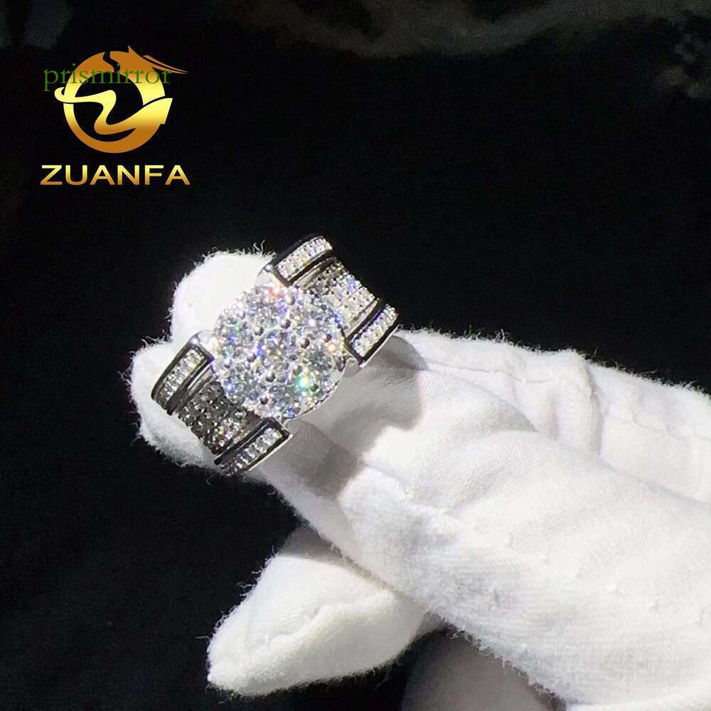 Zuanfa jewelry cluster silica pure silver ice out men's Cuban ring