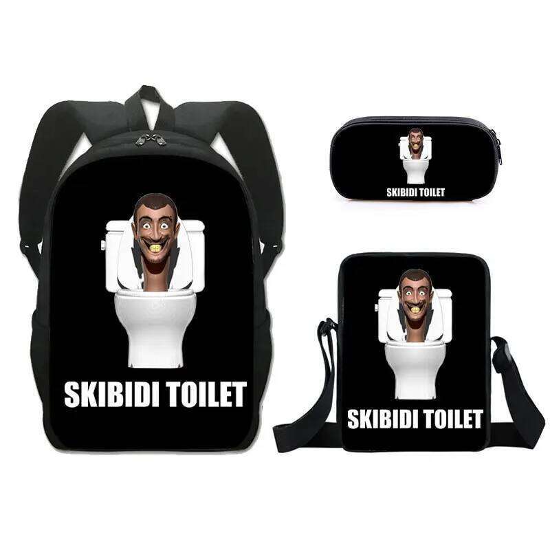 Hip Hop Novelty skibidi toilet 3D Print 3pcs/Set pupil School Bags Laptop Daypack Backpack Inclined shoulder bag Pencil Case