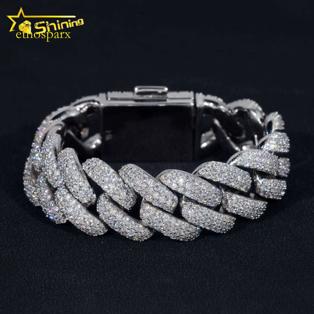 High Quality Mens Iced Out Jewelry Three Rows 20mm Sier Moissanite Hip Hop Cuban Link Bracelets