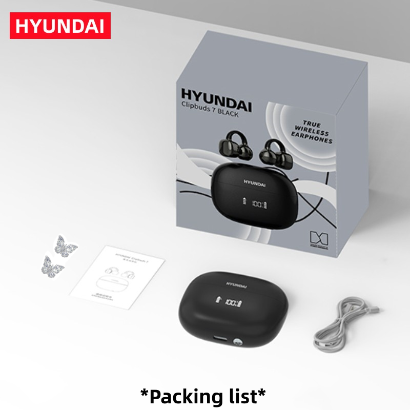 DHgargets HYUNDAI Clipbuds7 Butterfly Earrings Ear Clip - LED Display, Bluetooth 5.4, Dual-Mic Noise Reduction, Sports Earbuds with Smart Features