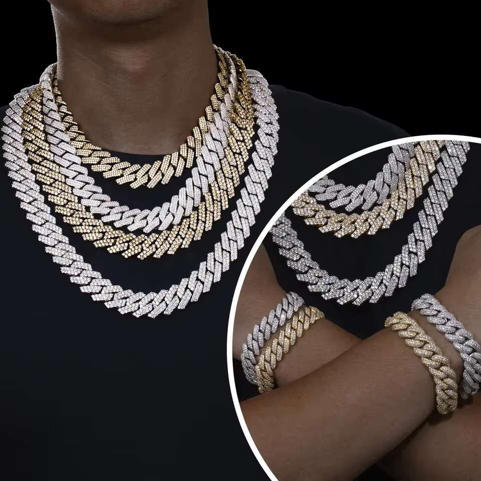 14mm Hip Hop Cuban Link Chain Men Luxury VVS Iced Out Moissanite Diamond 925 Silver Moissanite Cuban Chain
