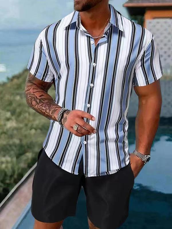 Retro mens shirt set summer 3D printed beach short sleeved shirt casual travel mens Hawaii 2-piece set S-5XL mens shirt240807