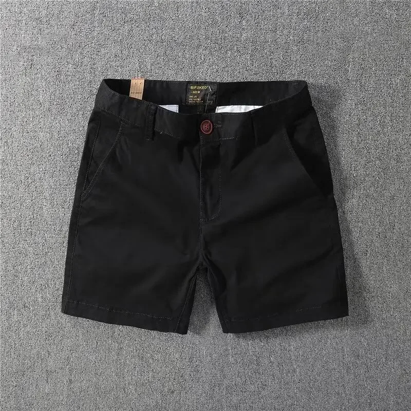 Vintage Kaki American Style Loose Fit Straight Leg Cargo Pants Summer Shorts For Men Casual Japanese Fashion 250701