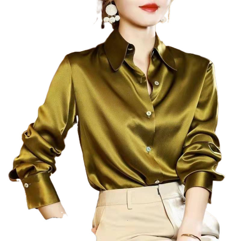 High End Light Luxury Mumi Imitation Silk Crepe de Chine Shirt Women Long Sleeve Loose Elegant Top 250219