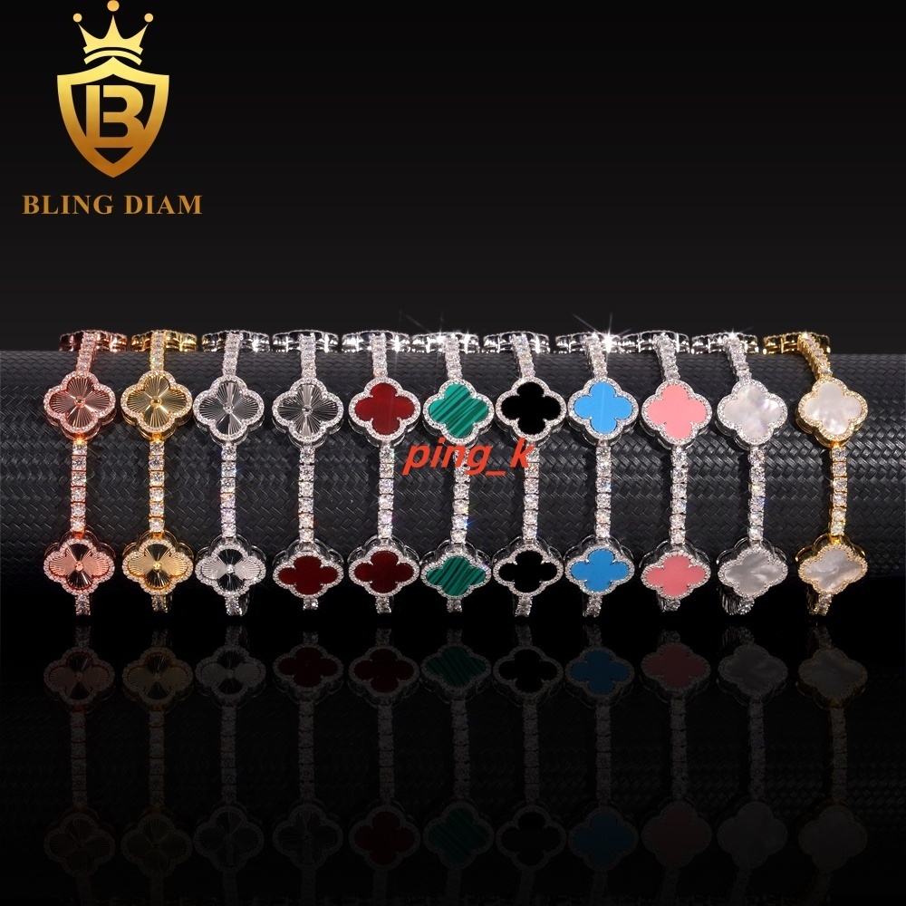 Fashion Flower Clover Leaf Moissanite Tennis Chain Moissanite Bracelet 925 Silver 3mm Moissanite Bracelet Pass Diamond test