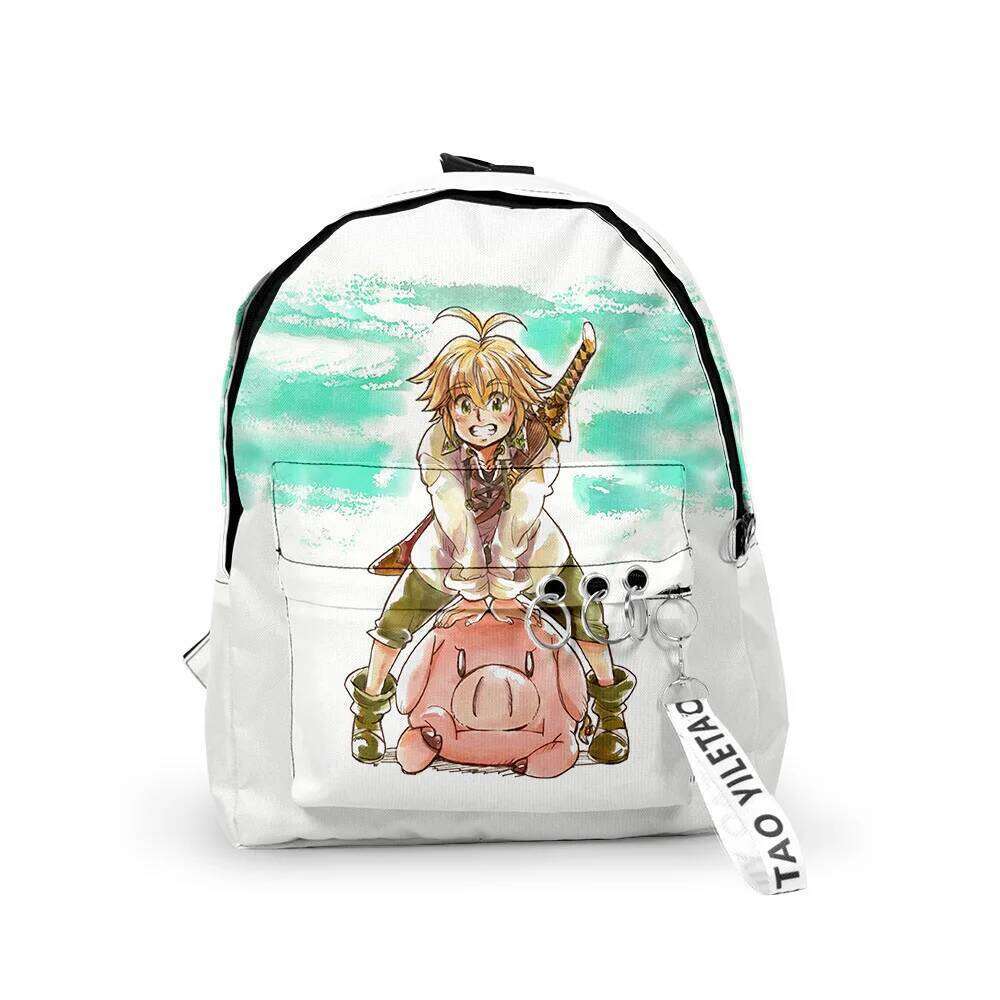 Fashion nanatsu no taizai Boys/Girls pupil School Bags 3D Print Keychains Oxford Waterproof Cute Small Backpacks