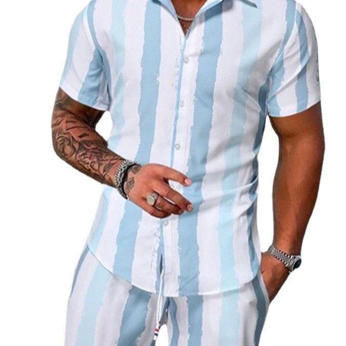 Retro mens shirt set summer 3D printed beach short sleeved shirt casual travel mens Hawaii 2-piece set S-5XL mens shirt240807