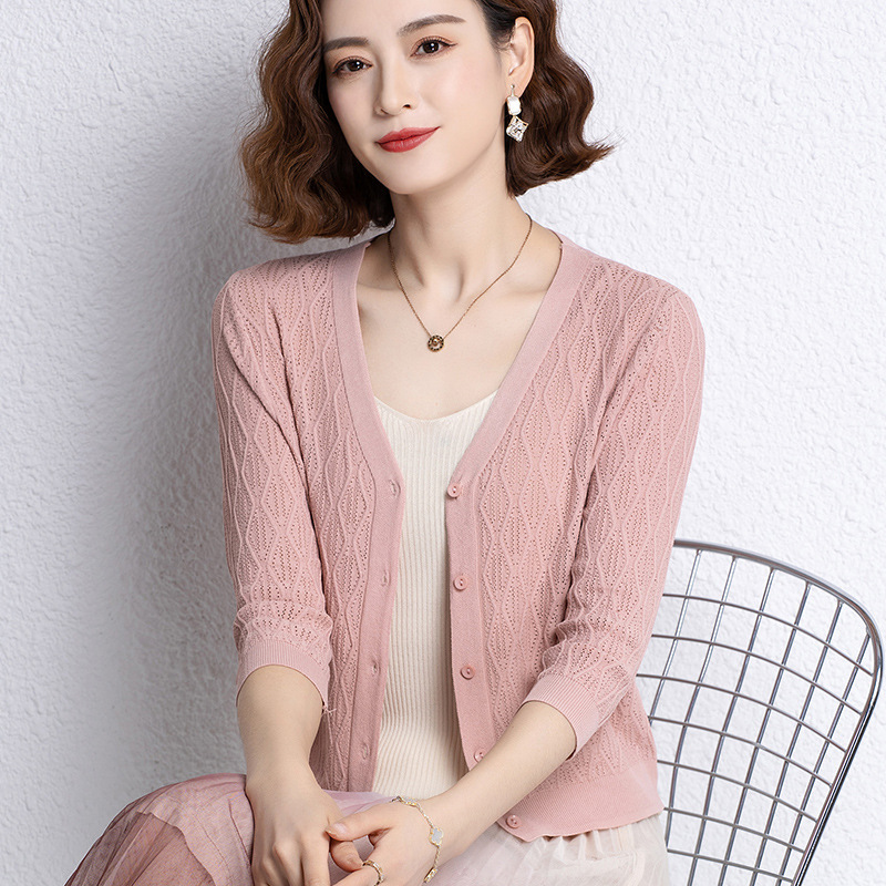 K1194 Ice silk cardigan sweater for women in summer thin loose shawl small outer ice silk jacket top with skirt