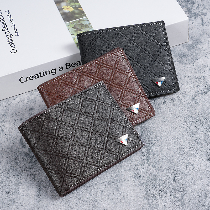 Men's Wallet New Luxury Wallet Short Designer Wallet Money Clip for Young Men Fashion Casual Plaid Multi-Card Slot Thin Soft Leather Wallet Coin 