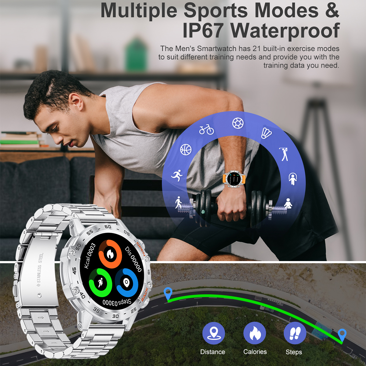 LIGE Men's Smart Watch Multi-function Watch Wireless Call Health Test Blood Pressure Heart Rate Meter Step Long Seating Reminder Multiple Exercis
