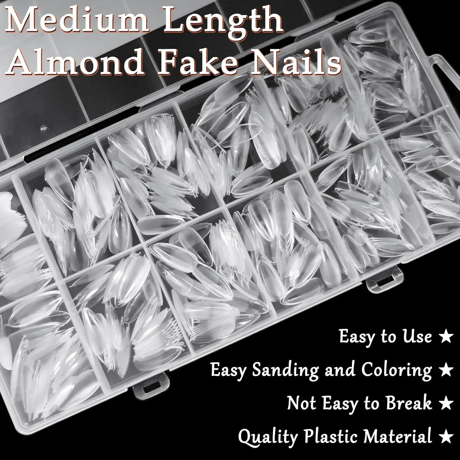 Medium 600pcs Almond Nail Tips Almond X Gel Nail Tips Clear Fake Nails Full Cover Acrylic Nails Tips for Extension Nail 250701