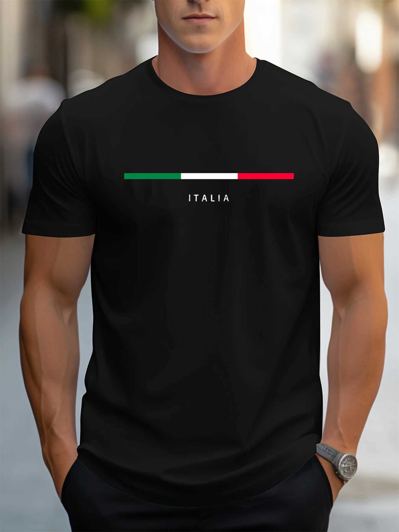 Mens Summer 100% Cotton Fashionable Casual Loose Plus Size ITALIA Pattern Printed Sports Round Neck Short Sleeve T-shirt Top z250701PA47