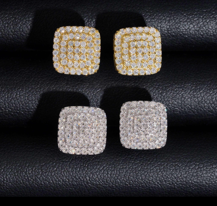 Classic Square Stud Earrings With Moissanite Diamond in Hypoallergenic 925 Sterling Silver for Men Women