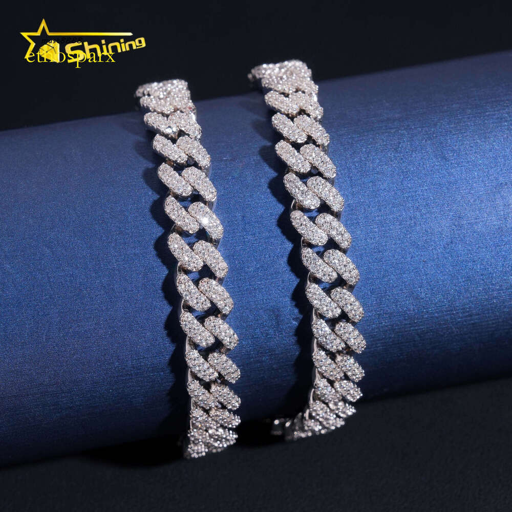 Hot Selling Sterling Sier 8mm Width 2 Row Hip Hop Iced Out Moissanite Cuban Link Bracelet