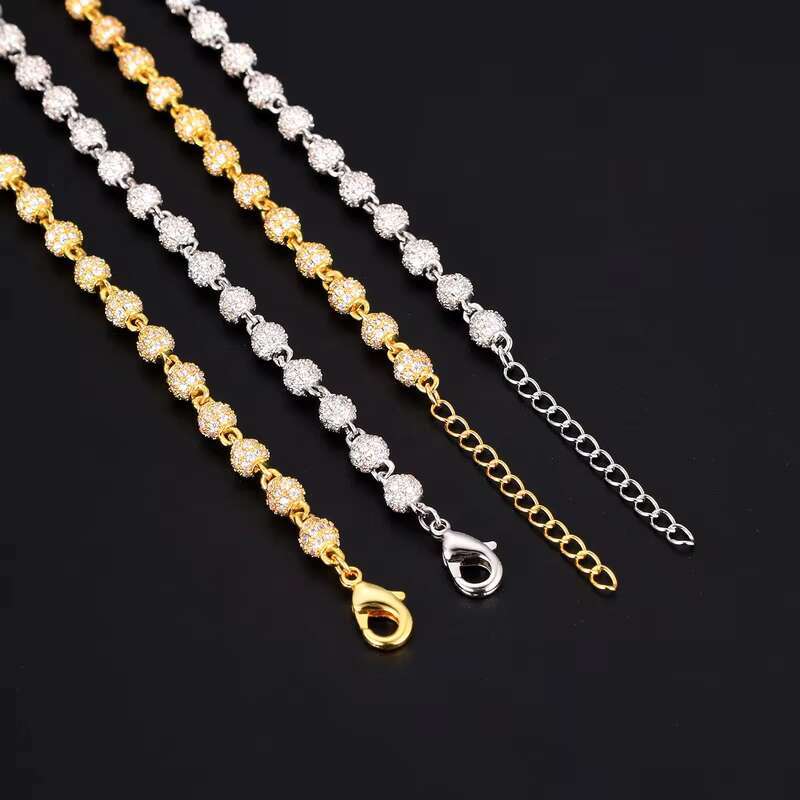 Moissanite Chain VVS Moissanite Ball Beads Bracelets Sterling Silver 925 Tennis Ball Moon White Moissanite Disco Necklace Hiphop