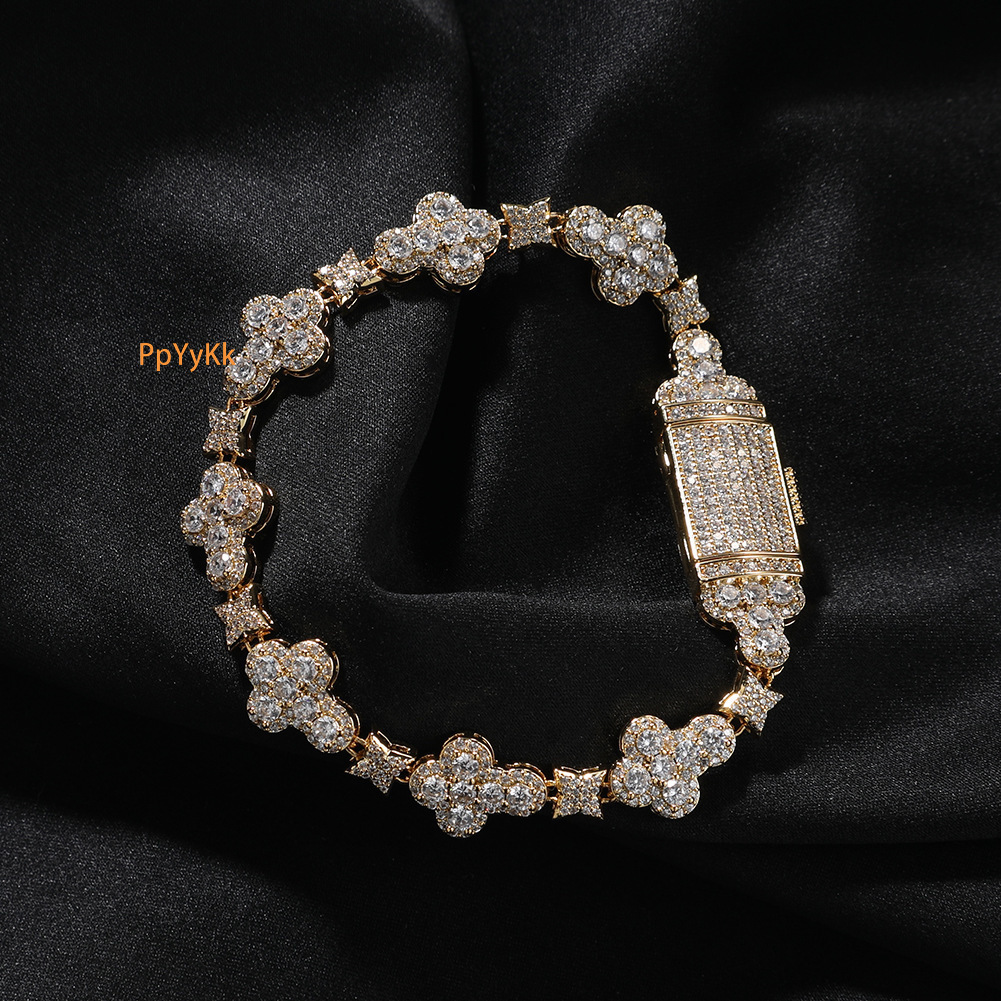 Luxury Jewelry 10mm Cross Flower Bracelet Iced Out Moissanite Minimalist Shiny Designer Accessory