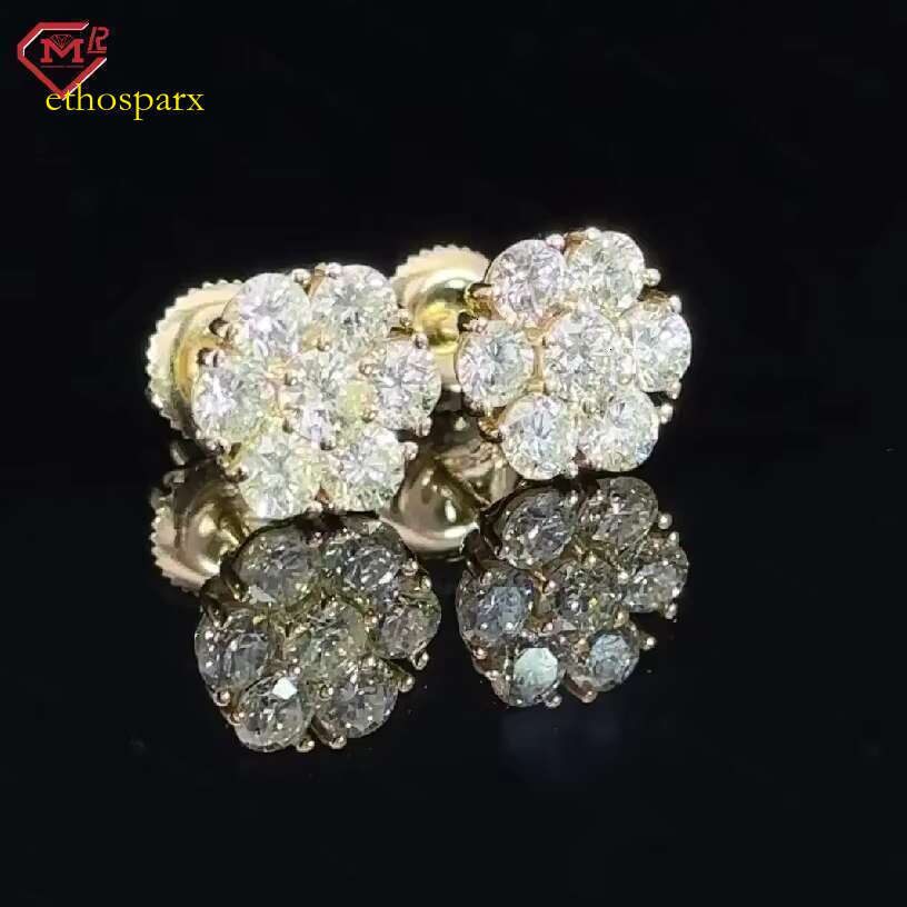 Fine jewelry flower cluster VVS sier screw back silica earrings