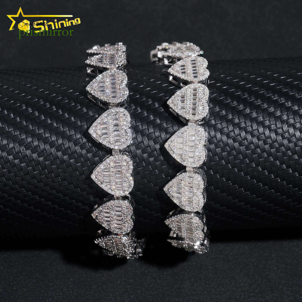 Fashion Design baguette 13mm Heart Bracelet Moissanite Dia Cuban Link Bracelets