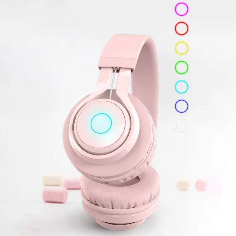 New Apricot /Pink /Purple Metal Kids Headphones Blue-Tooth Wireless Volume Limited Childrens Head-Mounted Headset