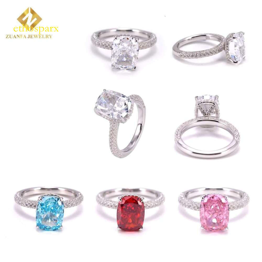 Vintage silver engagement wedding men's chilled hip-hop accessories cushion cutting women's colorful 5A cubic zirconia ring