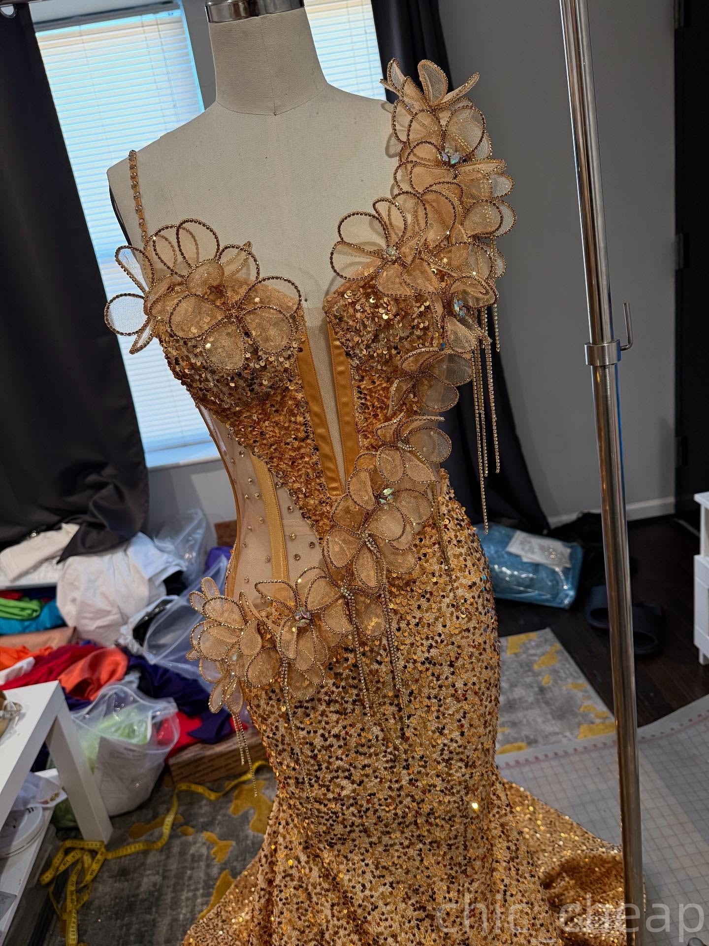 Mermaid Gold Prom Dresses 2025 Flowers Crystals Beaded Sequined Evening Formal Party Second Birthday Engagement Gowns Plus Size Dress For Special Occa