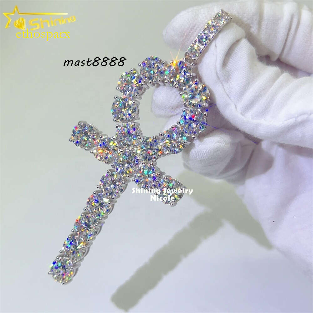 High Quality Bling Mens Sier Big Custom D VVS Dia Moissanite Cross Pendant