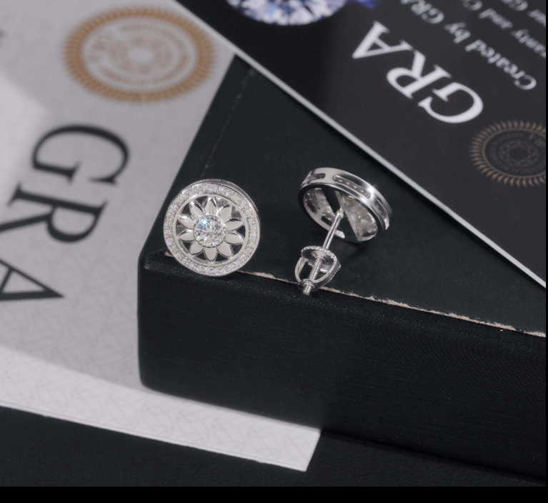 Pass Diamond Tester GRA Certified VVS Diamond Fully Iced Out Hip Hop 925 Silver Jewelry Moissanite Stud Earrings