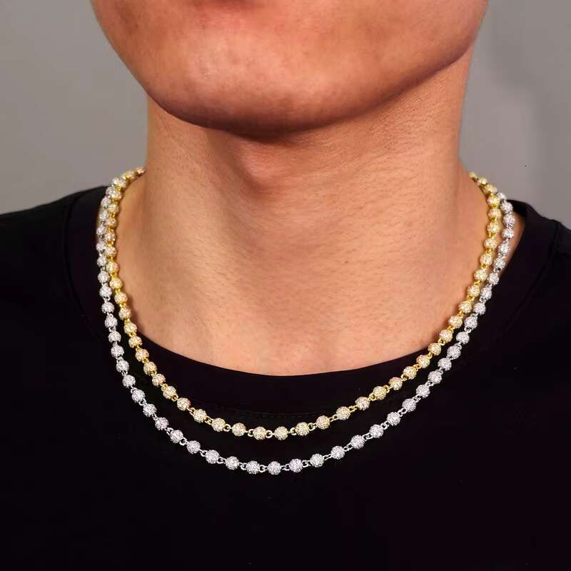 Moissanite Chain VVS Moissanite Ball Beads Bracelets Sterling Silver 925 Tennis Ball Moon White Moissanite Disco Necklace Hiphop