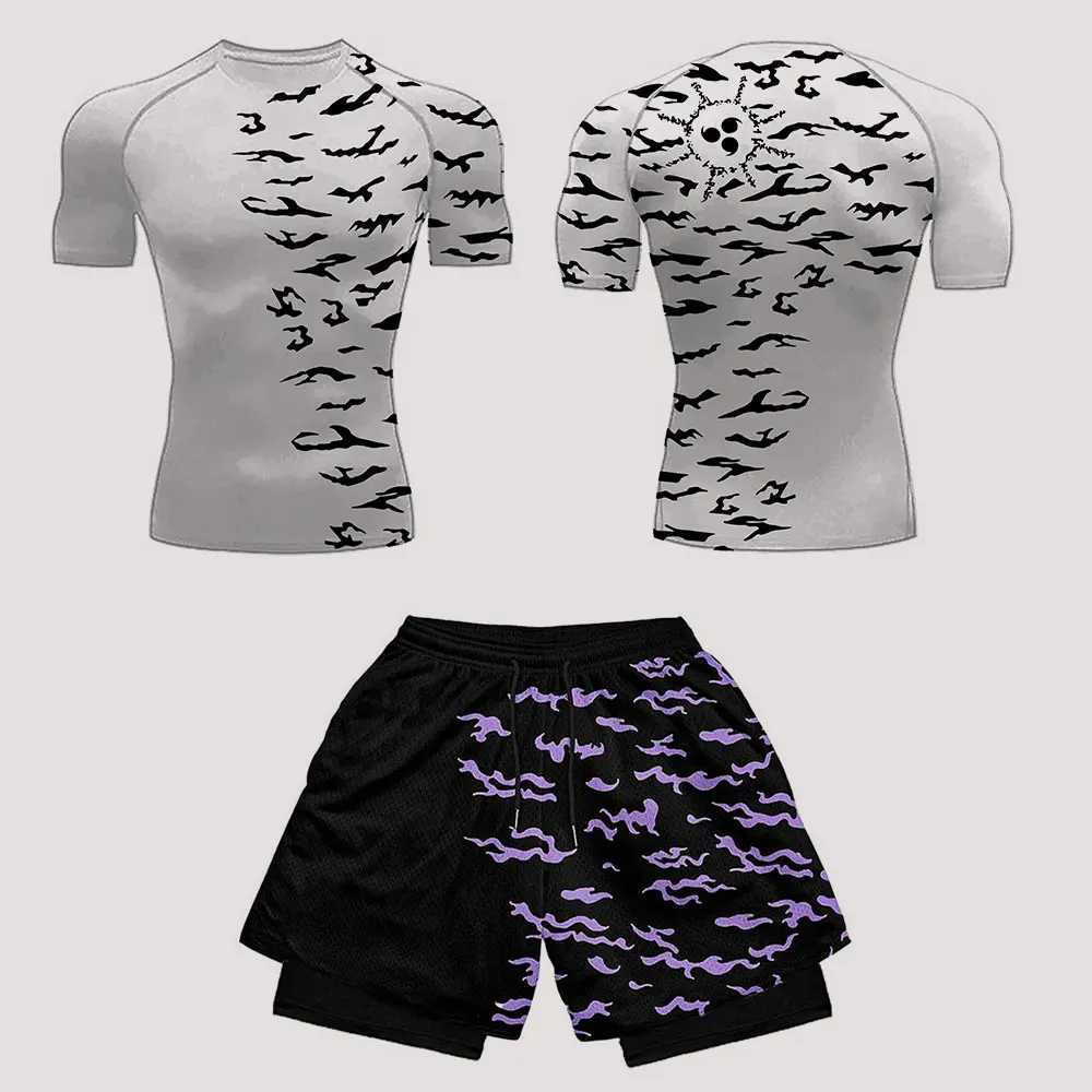 Anime Compression Set Running Suit for Men Quick Dry Compression Shirt+Gym Shorts 2PCS Summer Workout Sportswear X250701 - view 4