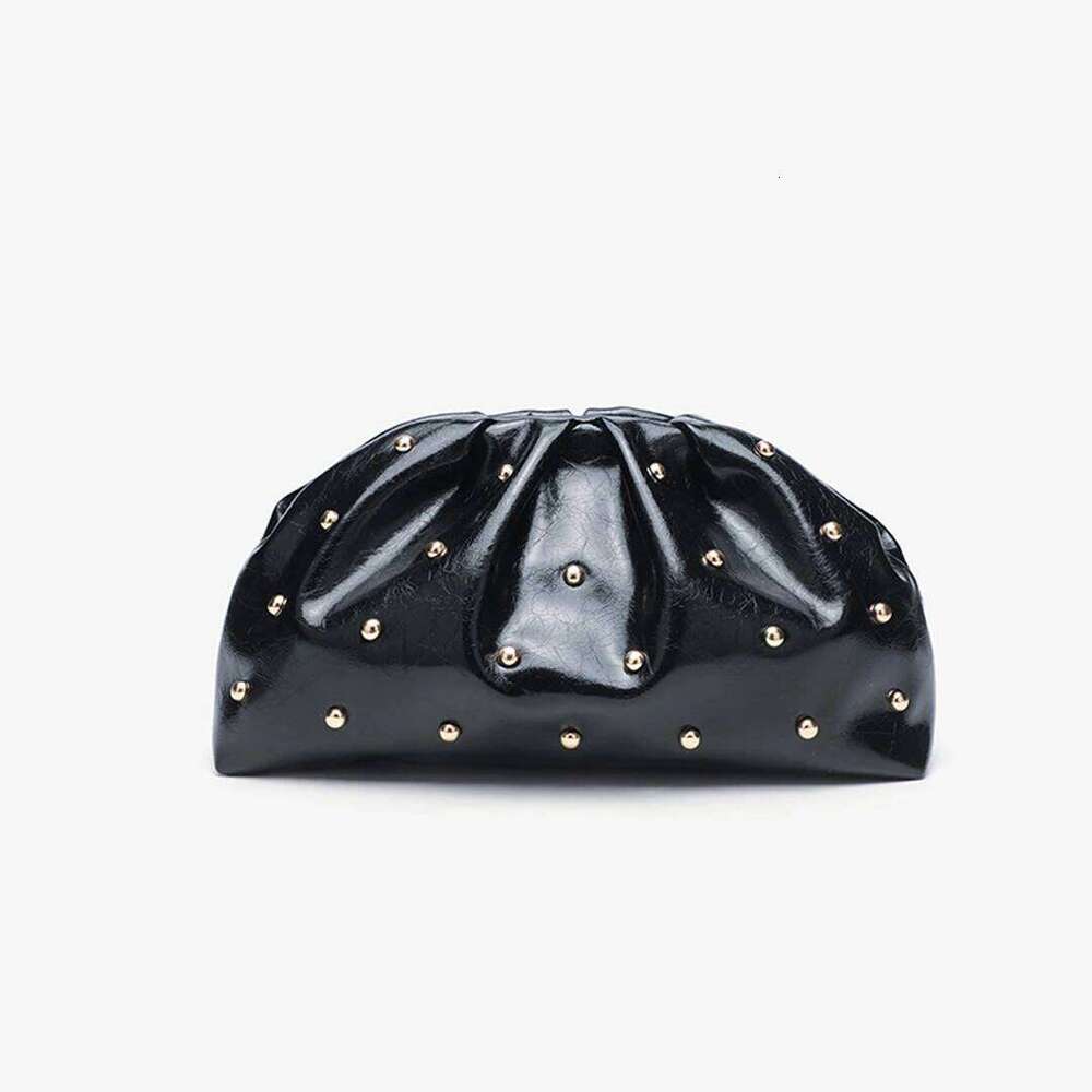 2025 New Women's Zipper Handbag Fashion Simple Multifunctional Clasp Mushroom Nail Large Capacity Folded Cloud Dinner Bag