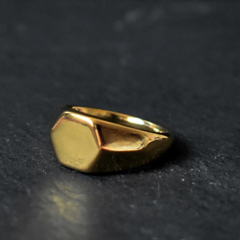 Handmade Highly Polished Stainless Steel 18k Gold Plated Square Geometric Smooth Blank Signet Rings for Women Men 250701