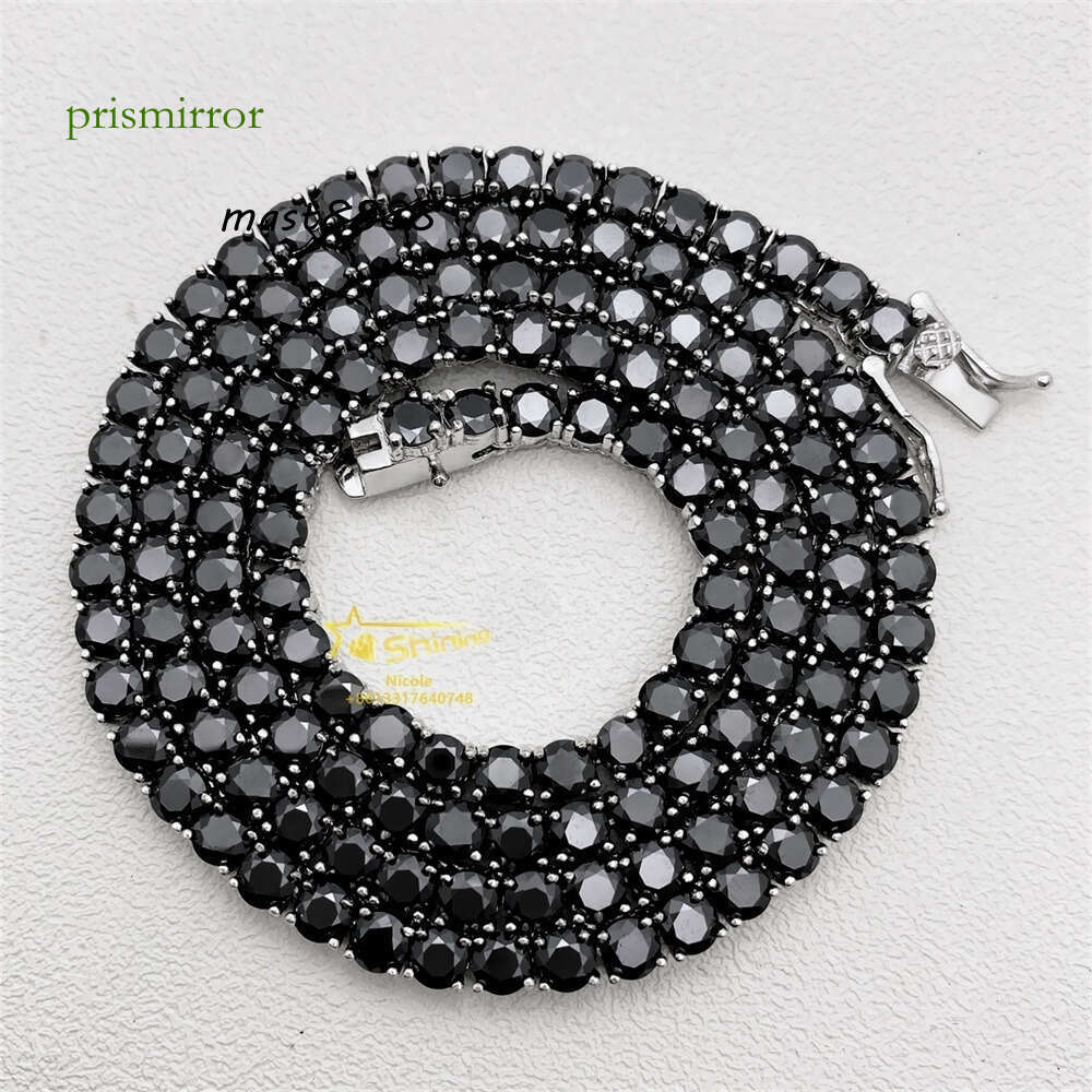 Pass Dia Tester Gra Certificate Sterling Sier Hip Hop Necklace 3mm 4mm Black Moissanite Tennis Chain