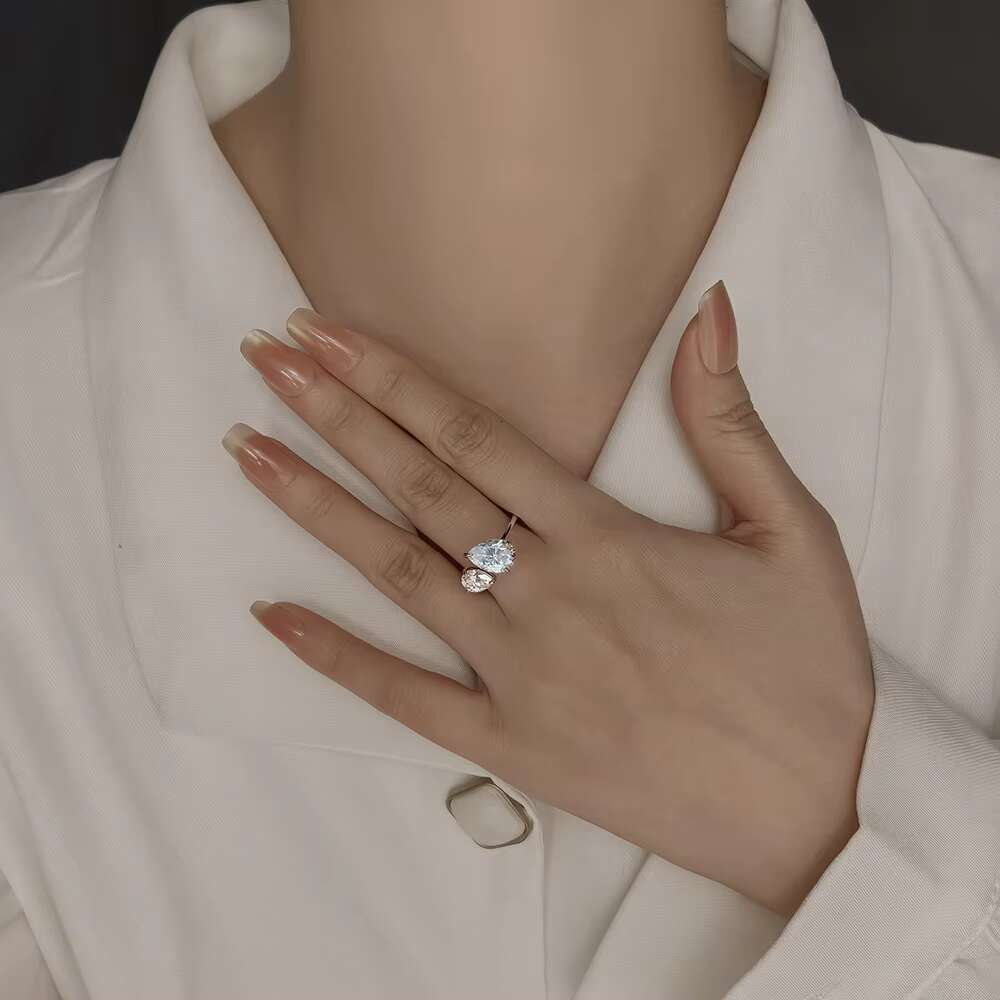 Elegant Womens 925 Sterling Silver Teardrop Moissanite Ring Rhodium Plated Wedding Band for Engagement Party Promise Jewelry