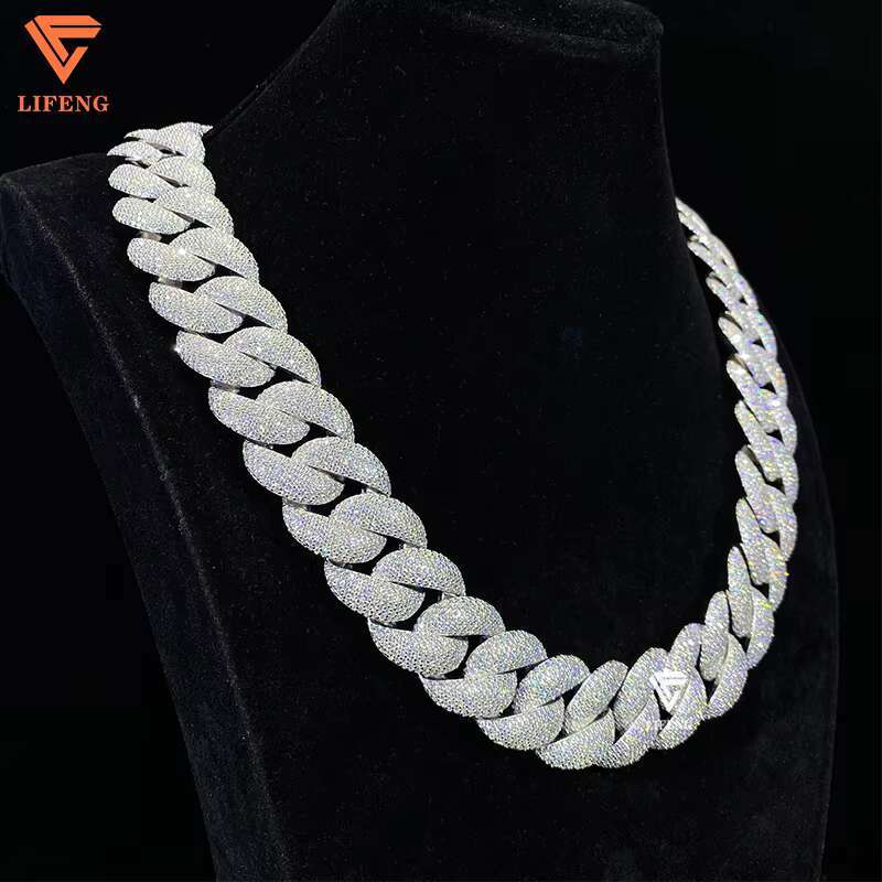Custom 23mm Big Size Moissanite Cuban Chain Silver Plated Hiphop Vvs Moissanite Miami Cuban Link Chain Iced Out Cuban Chain