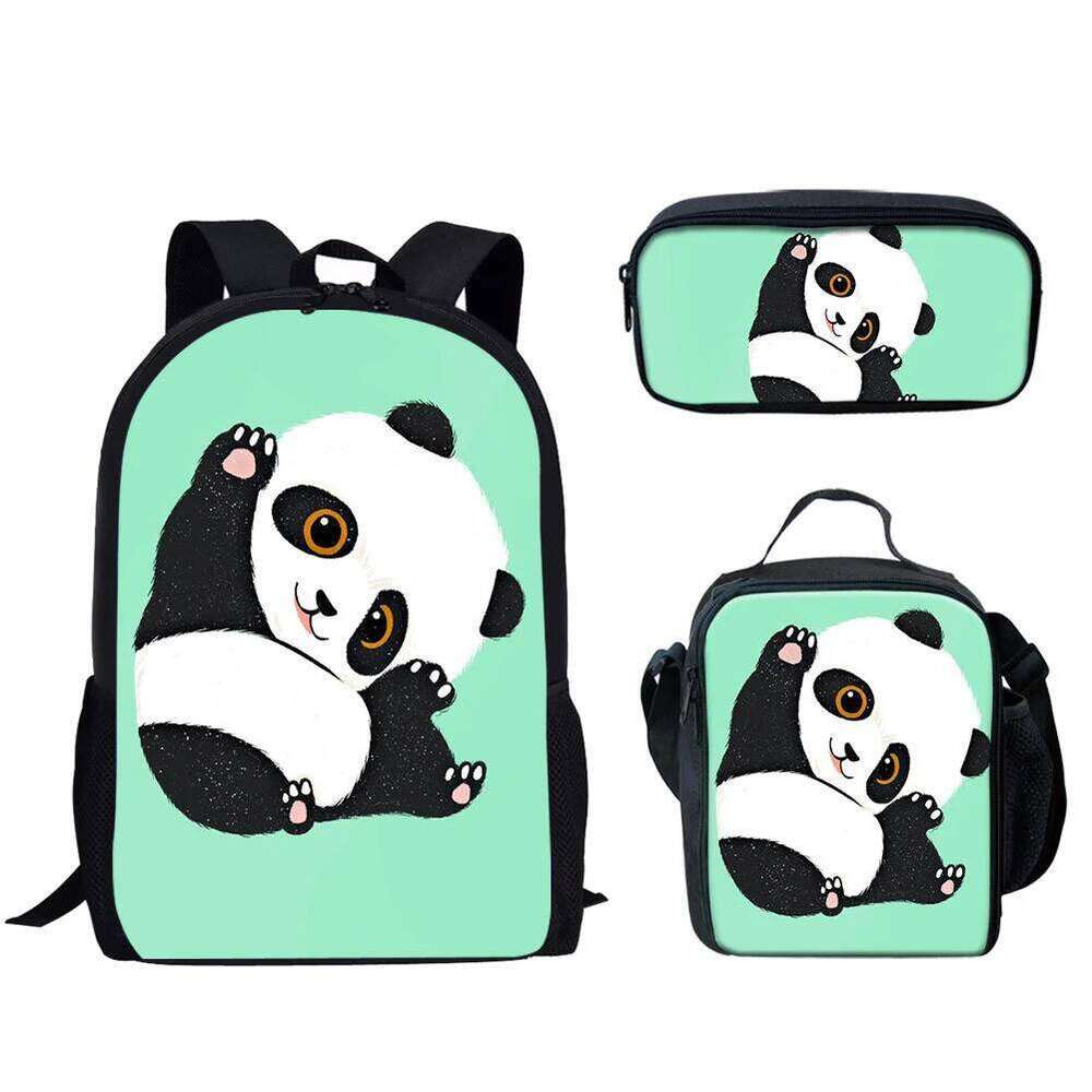 Fashion Novelty Cool Panda 3D Print 3pcs/Set pupil School Bags Laptop Daypack Backpack Lunch bag Pencil Case