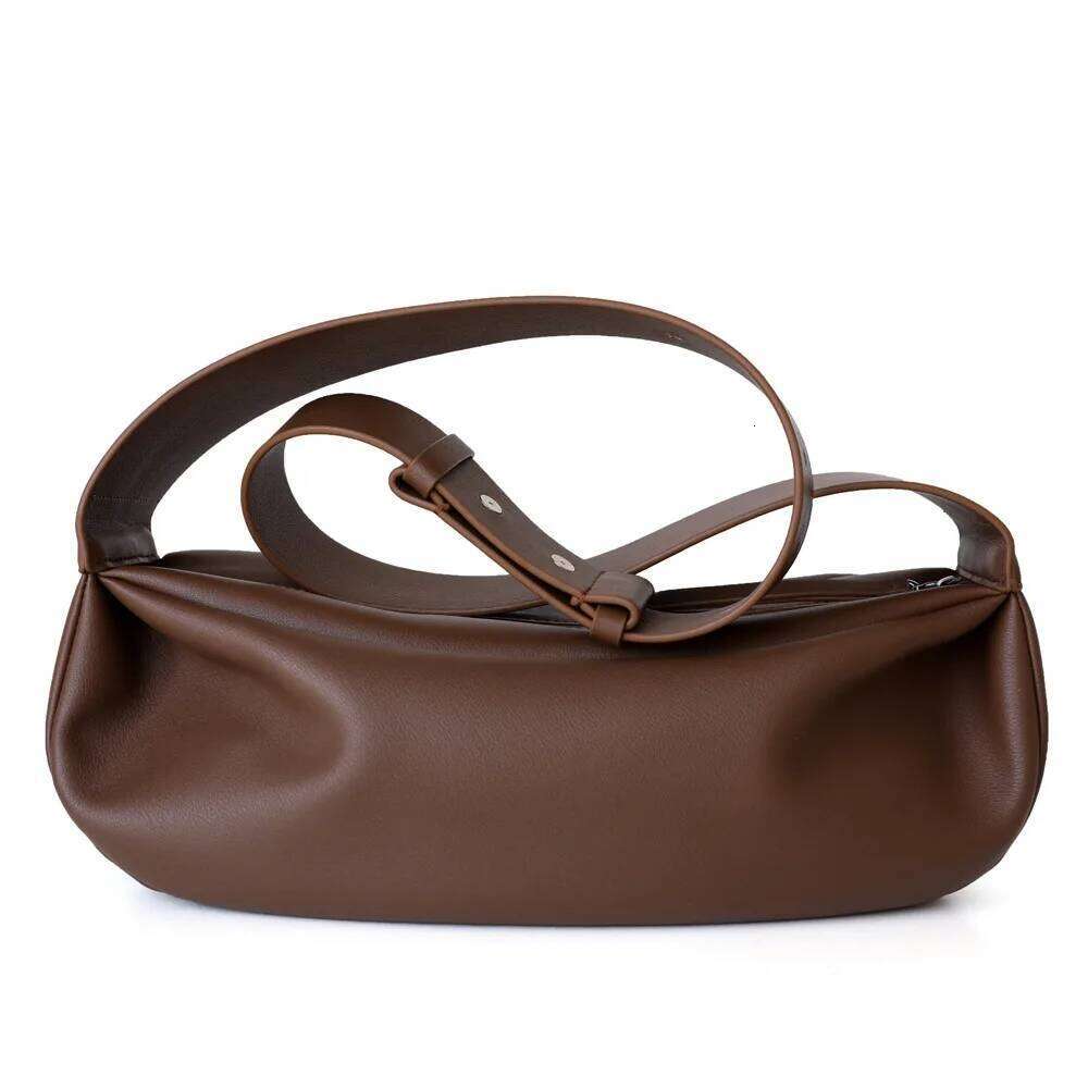 UBELLIN Simple Leather Dumpling Single For Women Retro Wide Shoulder Strap Zipper Half Month Crossbody Bags