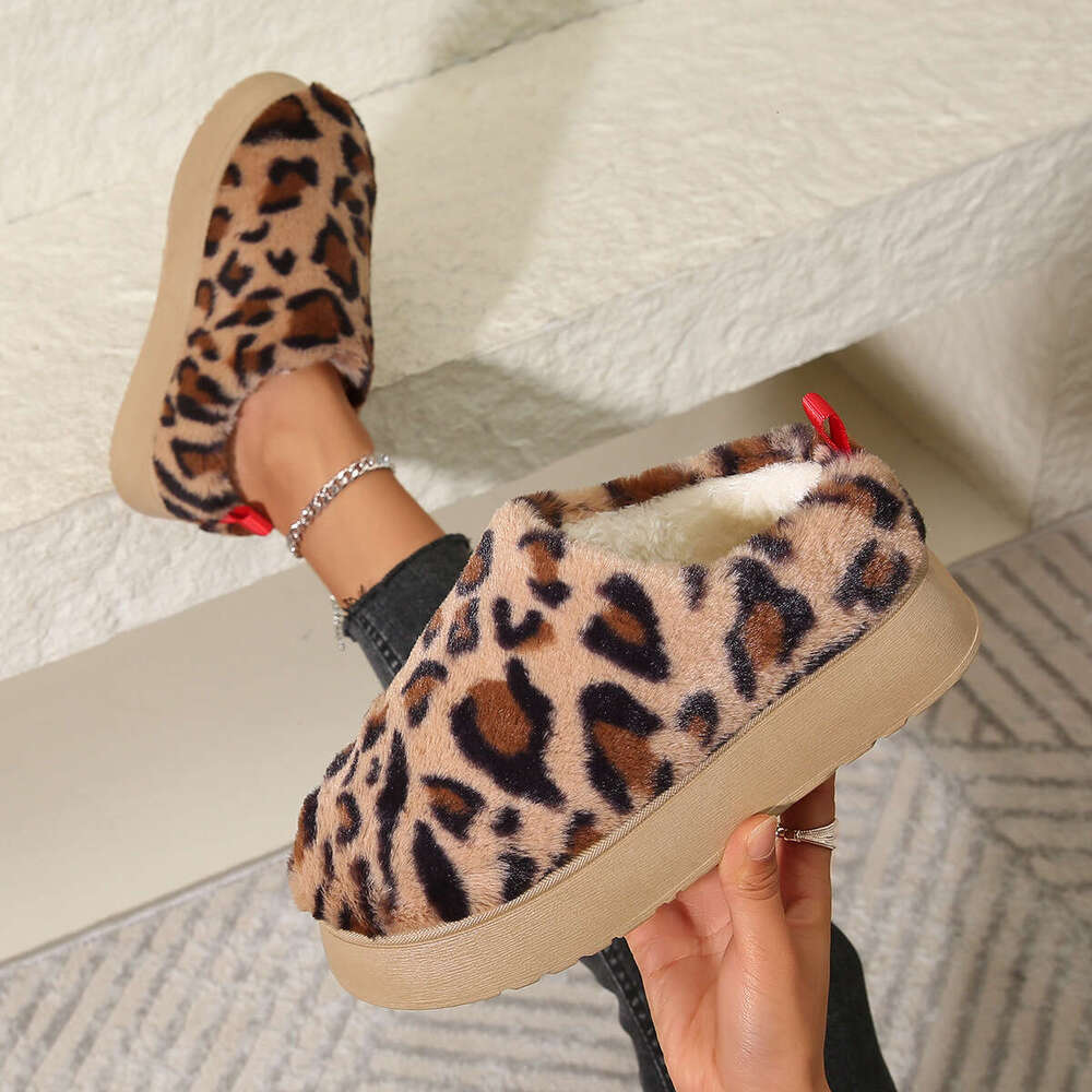Leopard Print Decorated Free shipping Plush Women's Snow Boots Thick Sole Warm Comfortable Indoor/Outdoor Cotton Shoes