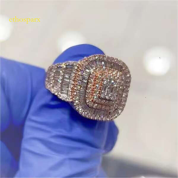 Iced Rap Singer Diamond Hip Hop Rose Gold Plated Stick Pure Silver Vvs Moissanite Ring