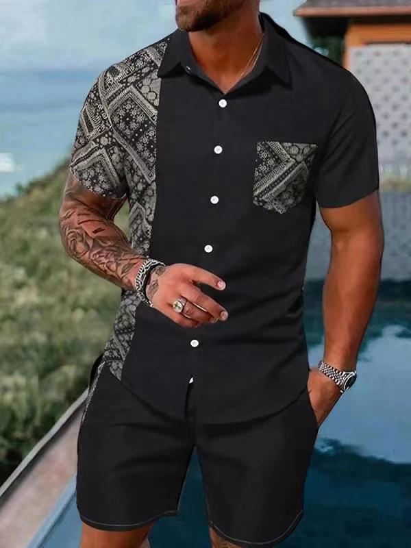 Retro mens shirt set summer 3D printed beach short sleeved shirt casual travel mens Hawaii 2-piece set S-5XL mens shirt240807